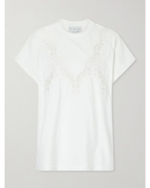 Stella McCartney White Lace-Trimmed Cotton-Jersey T-Shirt