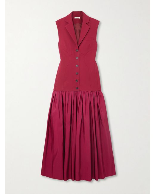 DIOTIMA Red Convertible Wool-Twill And Silk-Faille Maxi Dress