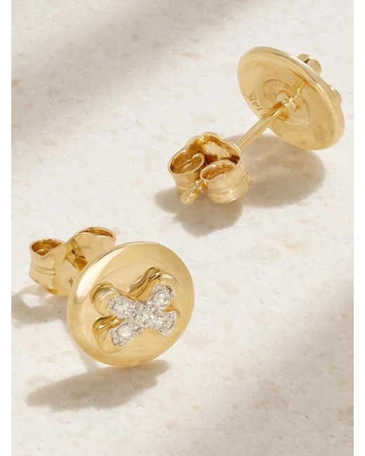 STONE AND STRAND Natural Button 14-Karat Diamond Earrings