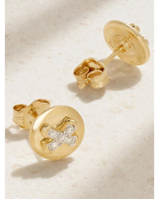Boucles D'Oreilles En Or 14 Carats (585/1000) Et Diamants Button STONE AND STRAND en coloris Natural