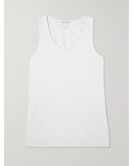 Bottega Veneta White Ribbed Stretch-Cotton Jersey Tank