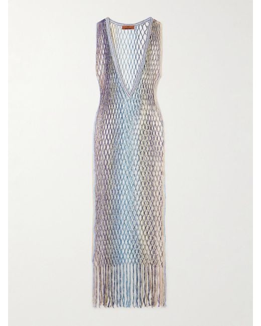 Missoni White Mare Fringed Metallic Crochet-Knit Coverup