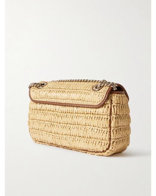 Gucci Natural Gg Marmont 2.0 Leather-Trimmed Raffia Shoulder Bag