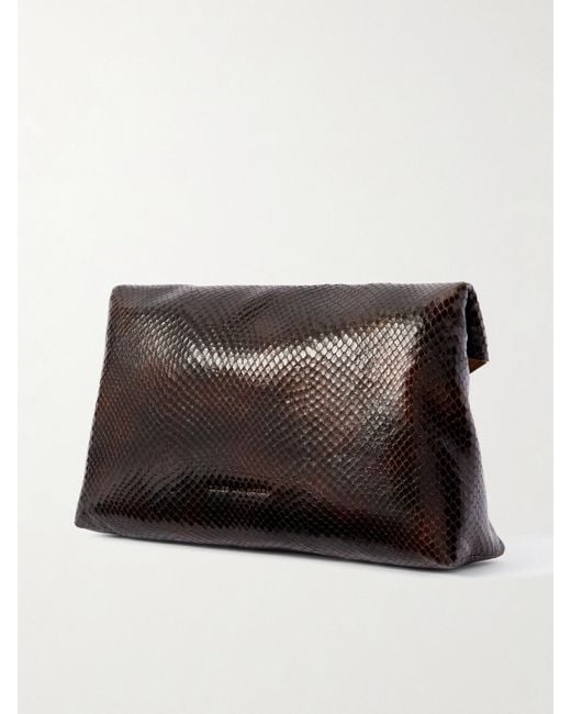 Dries Van Noten Black Mittelgroße Clutch Aus Leder Mit Schlangeneffekt