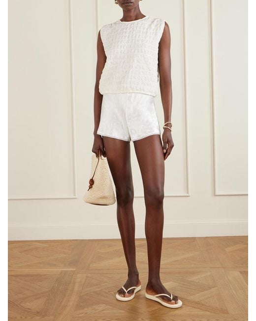 Doen White Loren Floral Lenzing Ecovero-Blend Satin-Jacquard Shorts