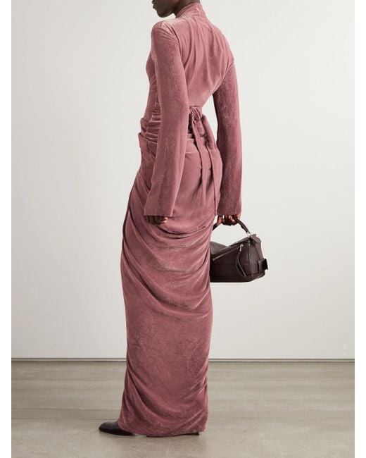 Rick Owens Pink Draped Velvet Wrap Gown