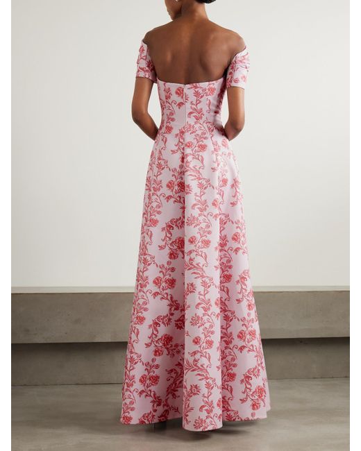 Emilia Wickstead Pink Auclair Off The Shoulder Damask Taffeta Faille Gown