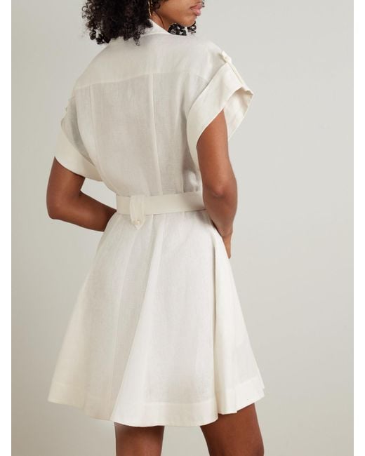 Zimmermann Natural Awaken Belted Linen Mini Shirt Dress