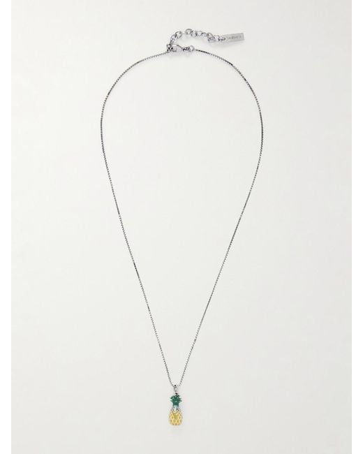 Saint Laurent White Pineapple-Tone And Enamel Necklace