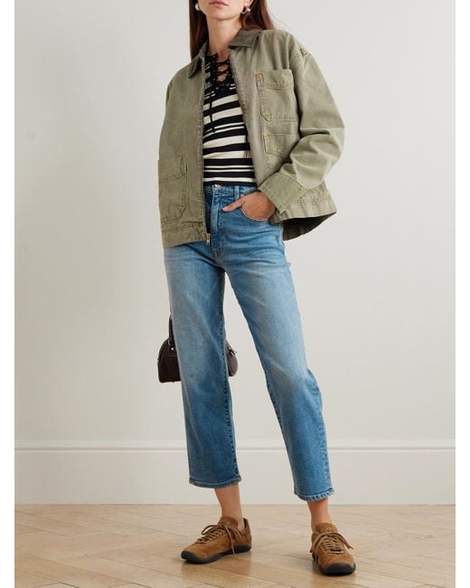 SLVRLAKE Denim Green Casey Corduroy-Trimmed Cotton-Canvas Jacket