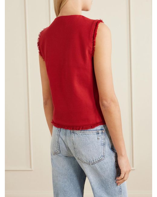 Max Mara Red Frayed Cotton-Twill Vest