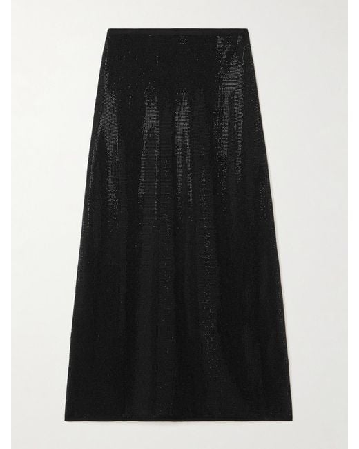 Leset Black James Crystal-Embellished Merino Wool Midi Skirt