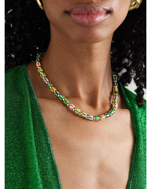 Roxanne Assoulin Metallic Tutti Frutti Smile Kette Aus Baumwolle Mit Goldfarbenen Und Emaillierten Zierperlen
