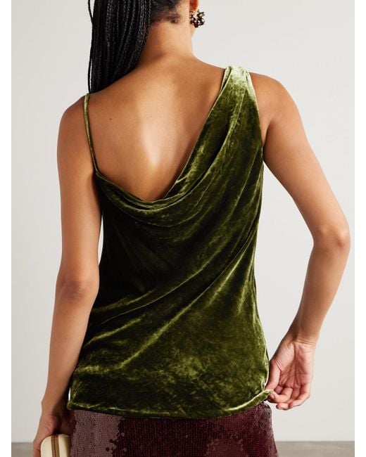 Dries Van Noten Green Asymmetric Draped Velvet Top