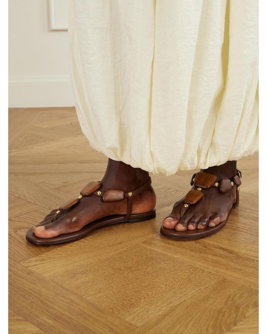 Gianvito Rossi Brown Embellished Leather Flat Sandals