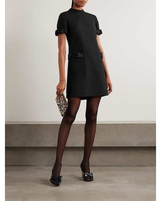 Valentino Garavani Black Satin-Trimmed Wool And Silk-Blend Mini Dress