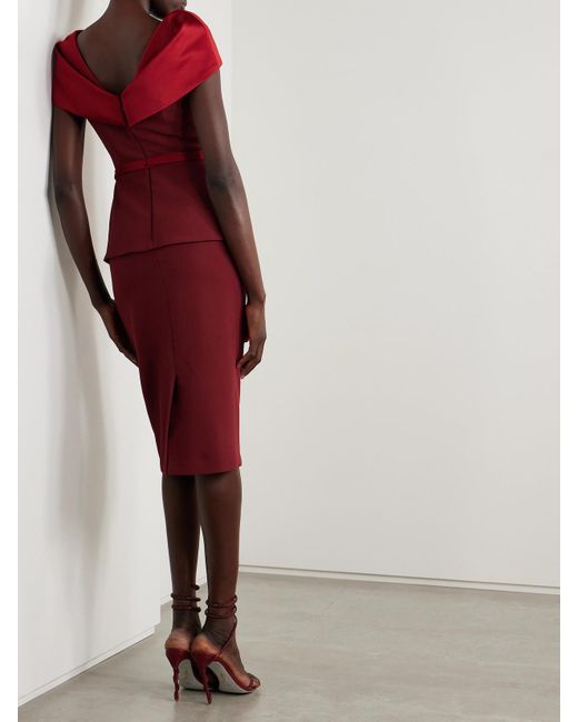 Safiyaa Red Rella Satin-Trimmed Crepe Midi Dress