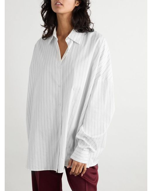 Dries Van Noten White Oversized-Hemd Aus Baumwollpopeline Mit Nadelstreifen