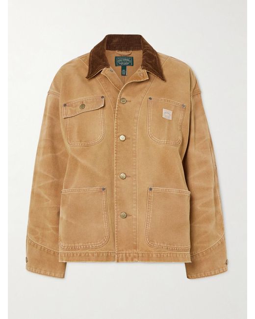 Polo Ralph Lauren Natural Appliquéd Corduroy-Trimmed Cotton-Canvas Jacket