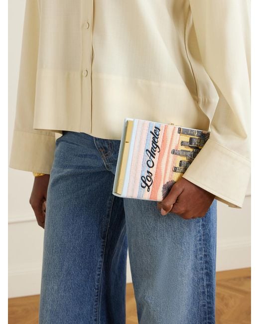 Olympia Le-Tan Pink Los Angeles Appliquéd Embroidered Canvas Clutch