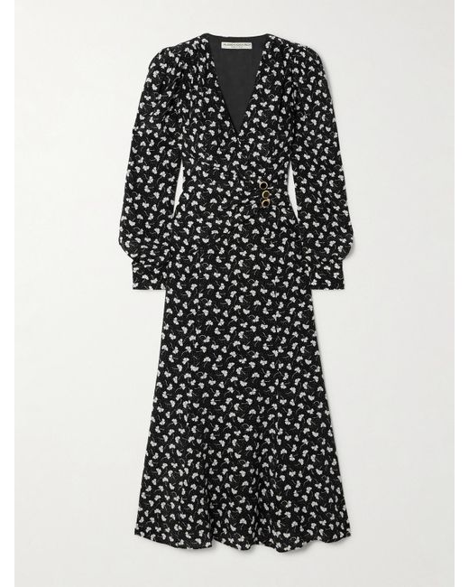 Alessandra Rich Black Clover Midikleid Aus Seiden-Crêpe Mit Blumenprint Und Wickeleffekt