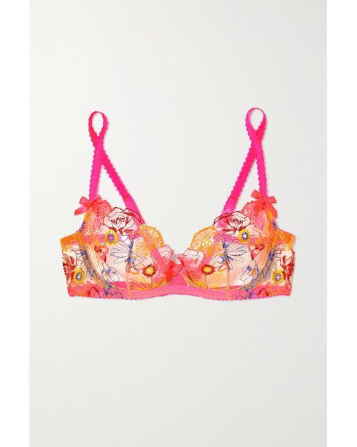 Agent Provocateur Zuri Satin-trimmed Embroidered Tulle Underwired Soft-cup  Bra in Pink