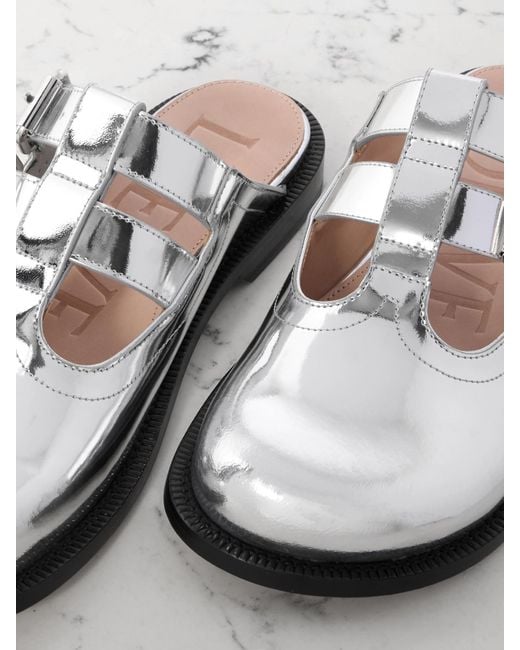 Loewe White Campo Mules Aus Metallic-Leder
