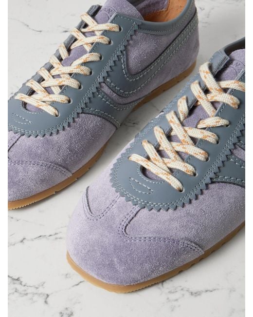 Dries Van Noten Blue Leather-Trimmed Suede Sneakers