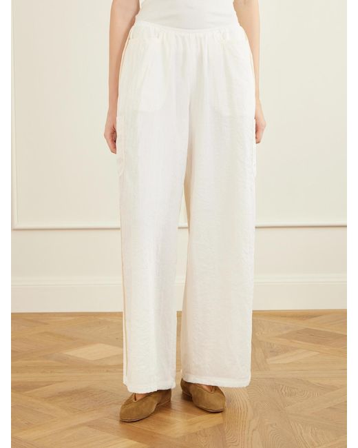 La Ligne White Crinkled-Satin Wide-Leg Cargo Pants