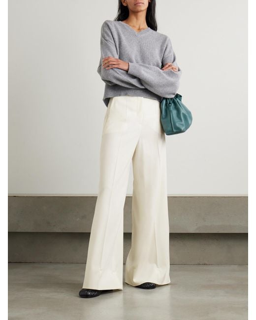 Max Mara Ninfa Wool-Twill Wide-Leg Pants in White | Lyst UK
