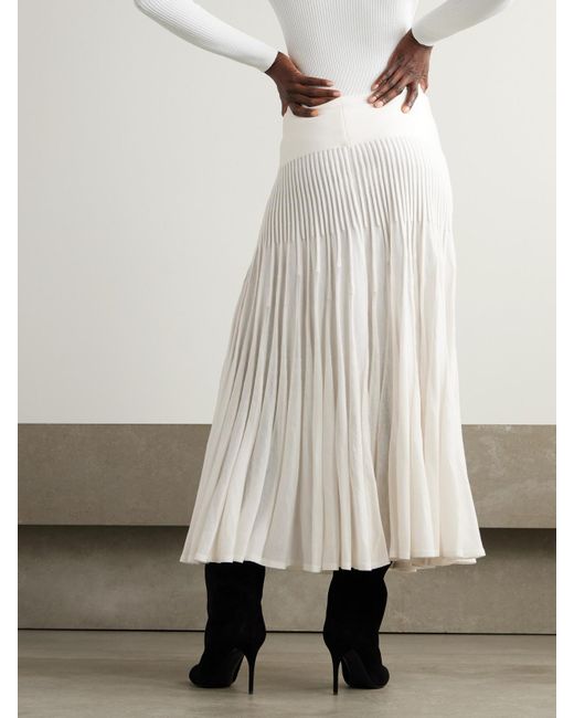Alaïa White Pleated Wool Midi Skirt