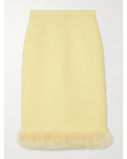 Valentino Garavani Yellow Feather-Trimmed Wool And Silk-Blend Crepe Midi Skirt