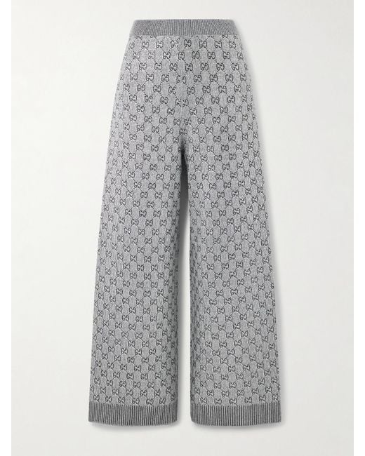 Gucci Gray Hose Mit Weitem Bein Aus Einer Metallic-Wollmischung Mit Kristallen