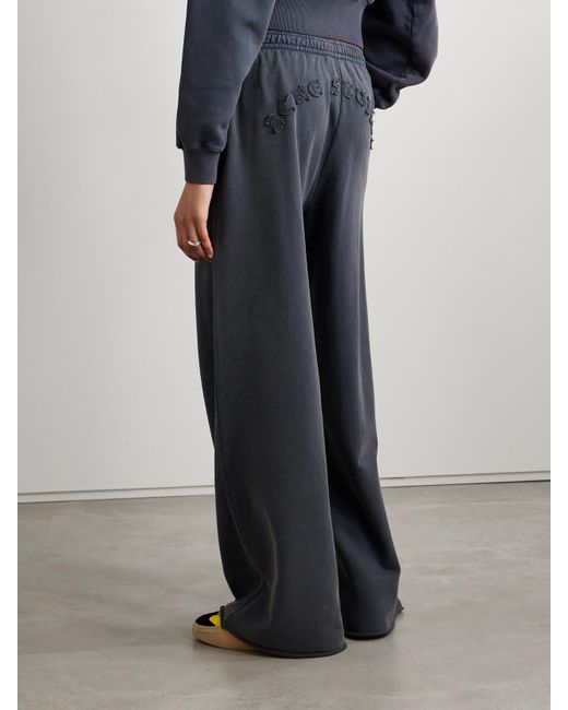Acne Blue Appliquéd Cotton-Jersey Wide-Leg Track Pants
