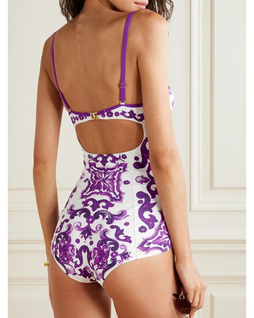Dolce & Gabbana Purple Majolica Viola Badeanzug Mit Print