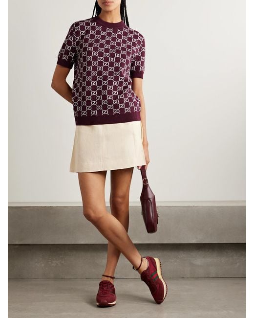 Gucci Red Jacquard-Knit Wool-Blend Sweater