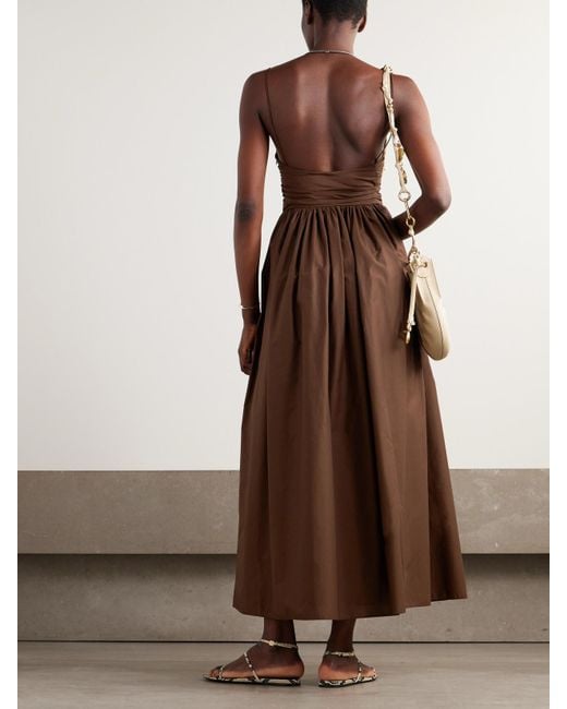 Matteau Brown Gathered Organic Cotton-Poplin Midi Dress