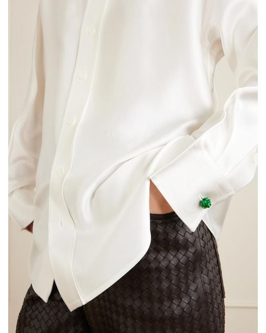 Bottega Veneta White Tie-Detailed Silk-Satin Shirt