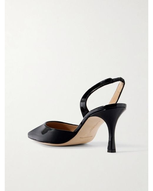 Manolo Blahnik Black Carolyne 70 Patent-Leather Slingback Pumps
