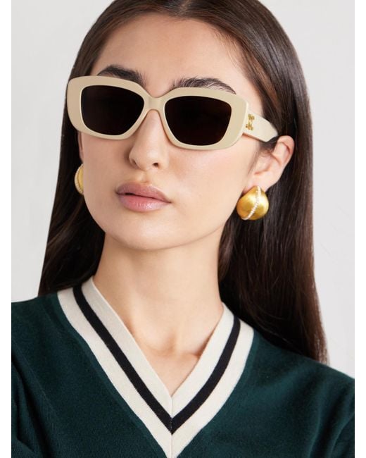 Céline Natural Triomphe Rectangular-Frame Acetate Sunglasses
