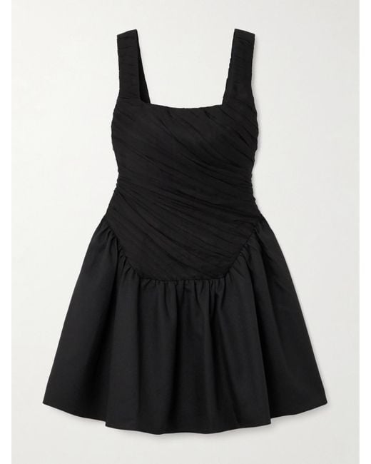 Abadia Black Kaia Ruched Chiffon And Twill Mini Dress