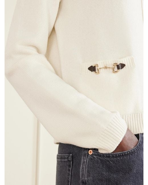 Gucci Natural Horsebit-Embellished Leather-Trimmed Wool And Cashmere-Blend Cardigan