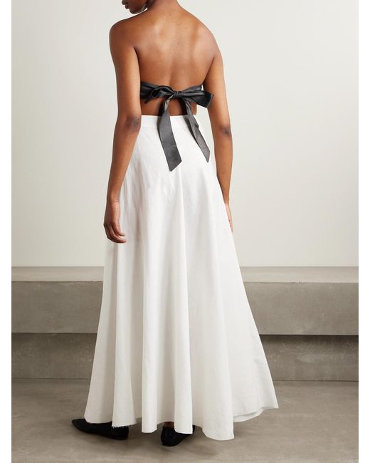 Gabriela Hearst White Lehti Strapless Linen And Leather Maxi Dress