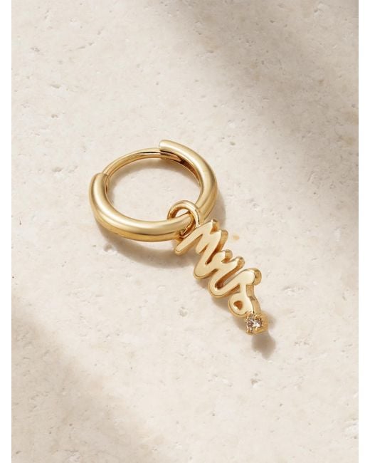 Alison Lou Natural Mrs 14-Karat Diamond Single Hoop Earring