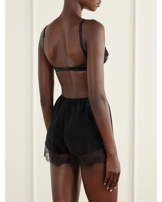 Dolce & Gabbana Black Lace-Trimmed Silk-Blend Balconette Bra
