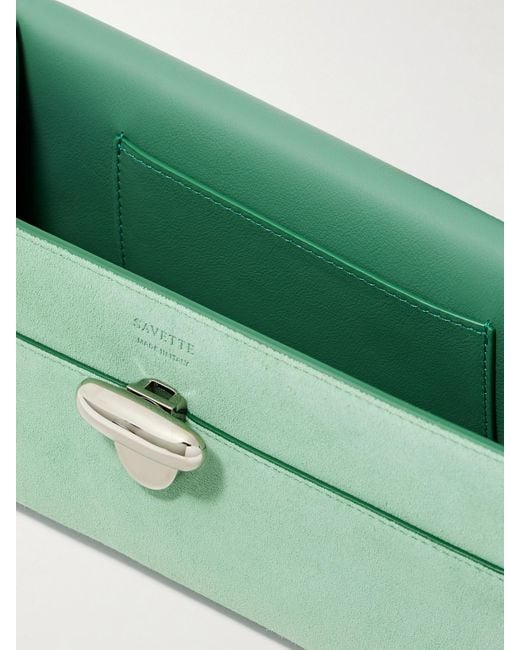 SAVETTE Green Symmetry Pochette Tote Aus Veloursleder