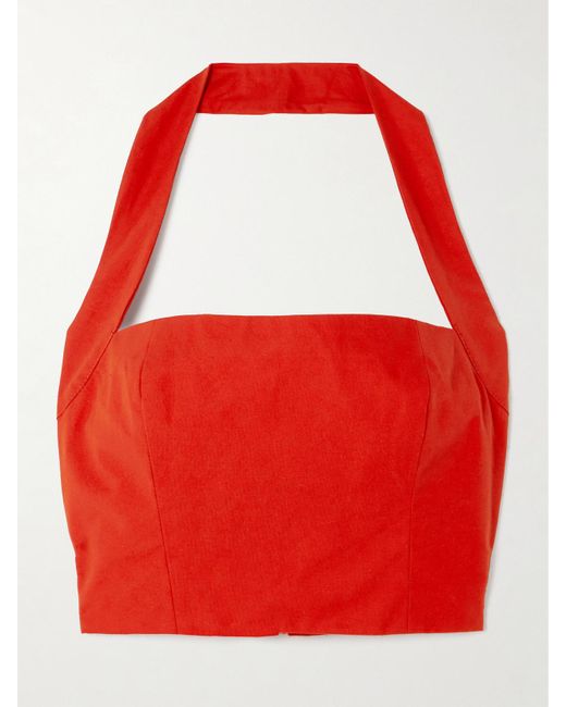 Tolu Coker Red Woop Cropped Cotton Halterneck Top