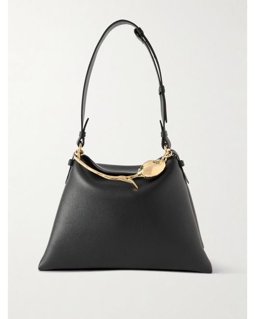 Erdem Black Bloom Große Schultertasche Aus Strukturiertem Leder Mit Verzierung