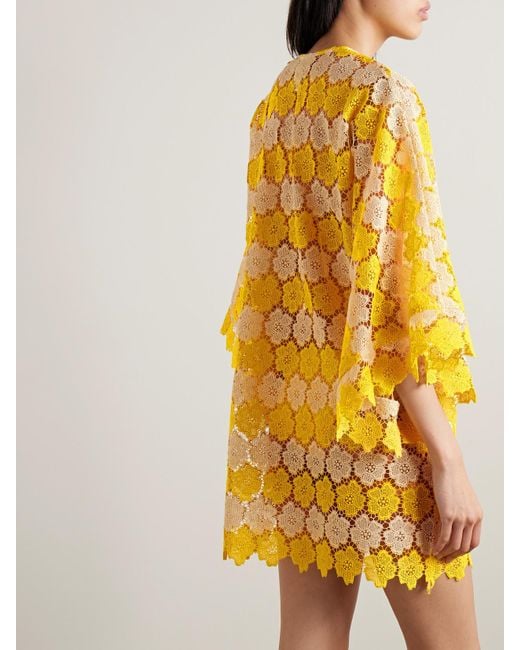 Miguelina Yellow Gianina Cotton Guipure Lace Kaftan