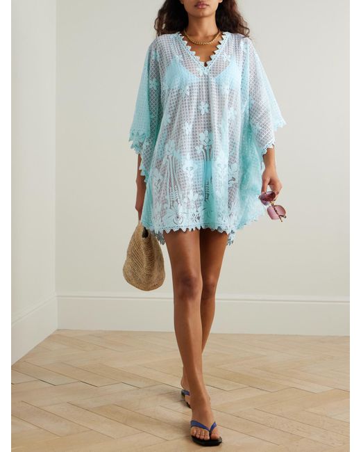 Melissa Odabash Blue Josie Cotton-Blend Guipure Lace Kaftan